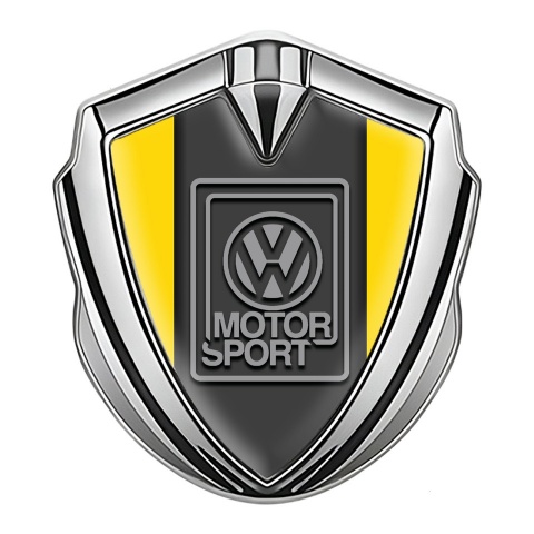VW Emblem Abzeichen selbstklebend Silbertonfarbe mit Gelb Basis Stil Und Motorsport Logo