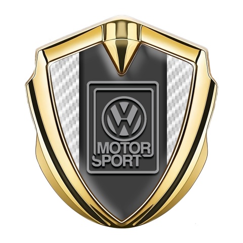 VW Abzeichen selbstklebend Goldtonfarbe mit Weiss Carbon und Grau Motorsport logo