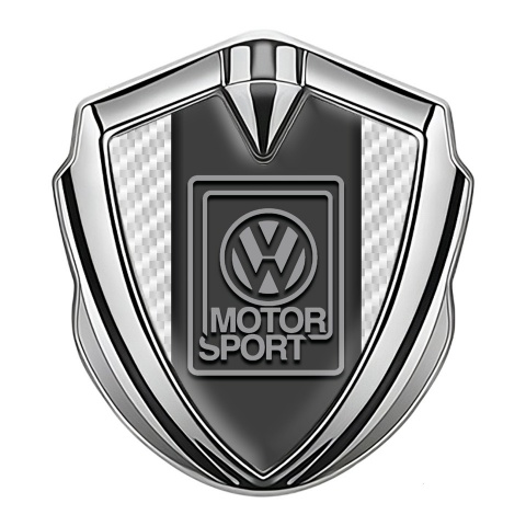 VW Abzeichen selbstklebend Silbertonfarbe mit Weiss Carbon und Grau Motorsport logo