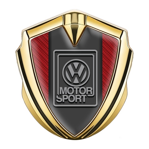 VW Emblem Auto Zeichen Goldtonfarbe mit Rote Kohlenstoff und Grau Motorsport Logo Stil