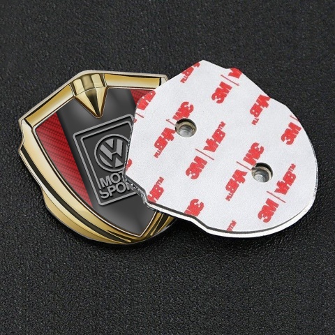 VW Emblem Auto Zeichen Goldtonfarbe mit Rote Kohlenstoff und Grau Motorsport Logo Stil