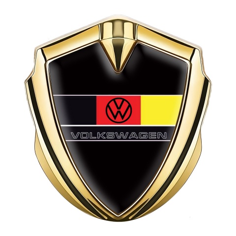 VW Emblem Auto Zeichen Goldtonfarbe mit Schwarz Basis und Logo der Deutschen Flagge