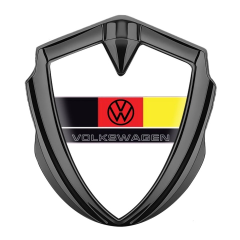VW Emblem Aufkleber Autozubehor Graphit Tonfarbe mit Weiss Hintergrund und Logo der Deutschen Flagge