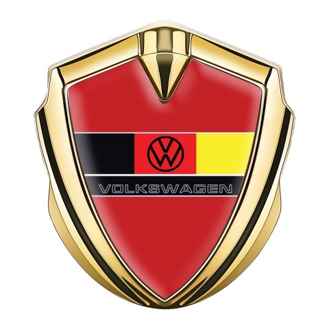VW Emblem Abzeichen Goldtonfarbe mit Rote Basis und Logo der Deutschen Flagge