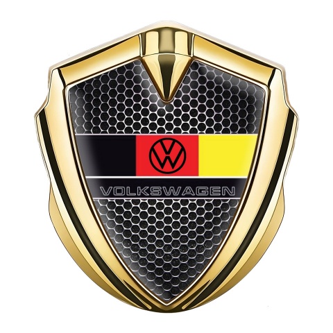 VW Emblem Abzeichen selbstklebend Goldtonfarbe mit Perforierter Stahl Basis Deutschen Flagge Logo Design