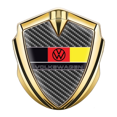 VW Selbstklebendes Metallaufkleber Emblem Goldtonfarbe mit Dunkel Carbon und Deutschen Flagge Logo Design