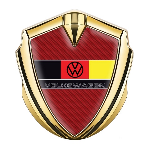 VW Seitenflugel Emblem Aufkleber Goldtonfarbe mit Rote Kohlenstoff und Deutschen Flagge Logo