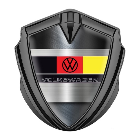 VW Abzeichen selbstklebend Graphit Tonfarbe mit Aluminium Basis design und Deutschen Flagge logo