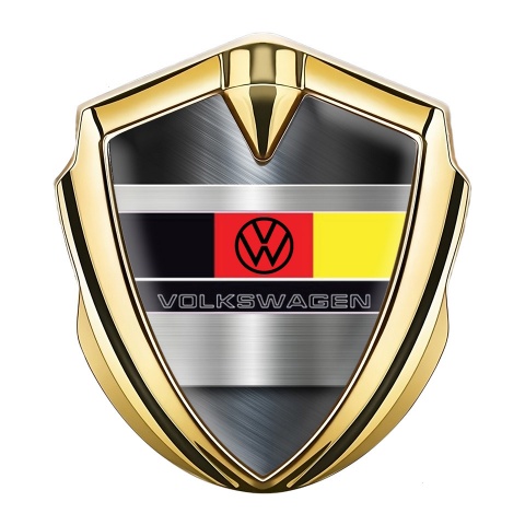 VW Abzeichen selbstklebend Goldtonfarbe mit Aluminium Basis design und Deutschen Flagge logo