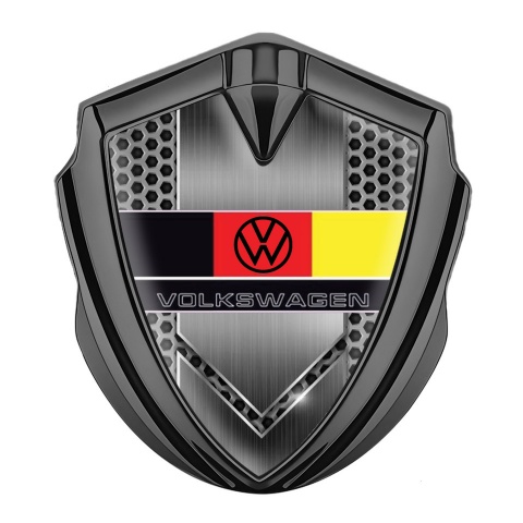 VW Emblem Abzeichen selbstklebend Graphit Tonfarbe mit Metallschild Basis und Deutschen Flagge logo