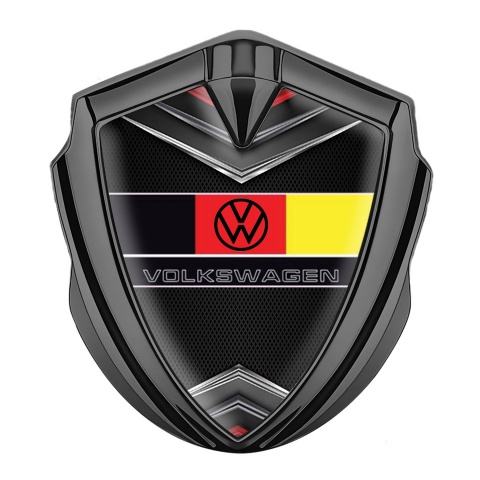 VW Emblem Aufkleber Autozubehor Graphit Tonfarbe mit Chromelemente Basis Design und Deutschen Flagge Logo