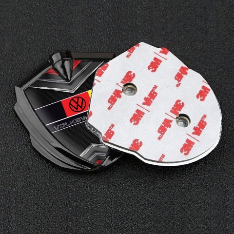 VW Emblem Aufkleber Autozubehor Graphit Tonfarbe mit Chromelemente Basis Design und Deutschen Flagge Logo