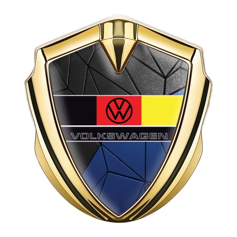 VW Abzeichen selbstklebend Goldtonfarbe mit Schwarz Blau Mosaik Basis Design und Deutsche Flagge Logo