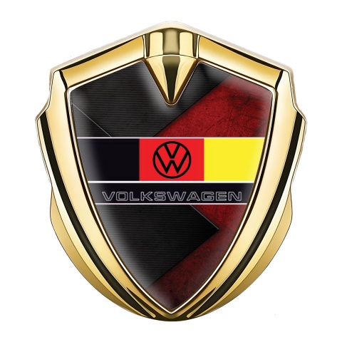 VW Emblem Auto Zeichen Goldtonfarbe mit Gemischte Textur Vorlage und Deutsche Flagge Logo Stil