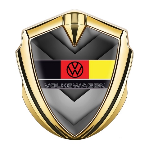 VW Selbstklebendes Metallaufkleber Emblem Goldtonfarbe mit Graue Pfeile Basis Design Deutsche Flagge Logo