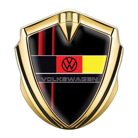 VW Emblem Logo Schriftzug Aufkleber Goldtonfarbe Schwarz Basis mit Rote Streifen und Deutsche Flagge Logo