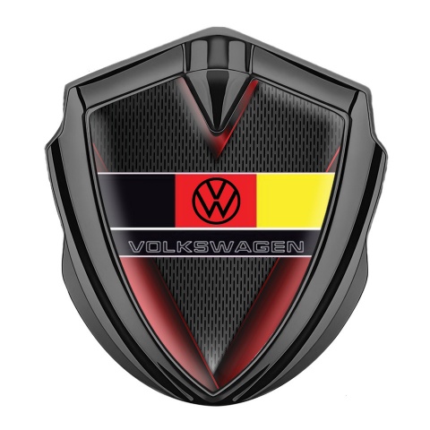 VW Emblem Abzeichen Graphit Tonfarbe Schwarzer Kühlergrill mit roten Elementen Basis und Deutsche Flagge Logo