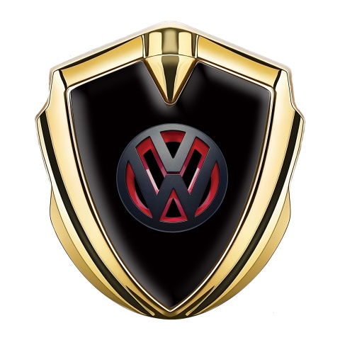 VW Abzeichen selbstklebend Goldtonfarbe Schwarz Hintergrund und 3D Logo Design