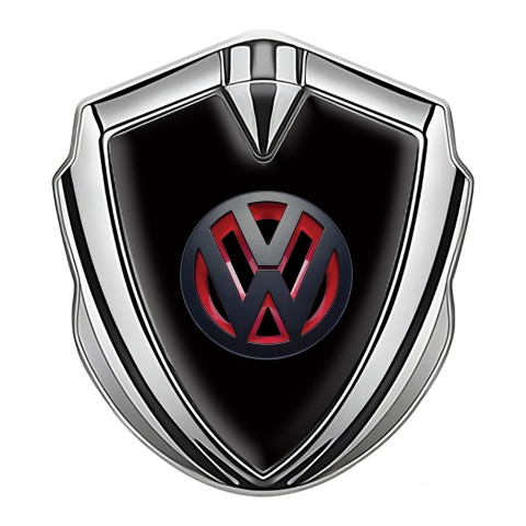 VW Abzeichen selbstklebend Silbertonfarbe Schwarz Hintergrund und 3D Logo Design