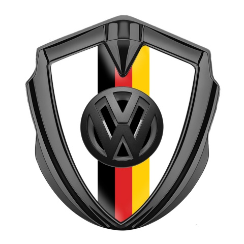 VW Emblem Abzeichen selbstklebend Graphit Tonfarbe mit Weiss Vorlage und 3D Logo Deutsche Trikolore