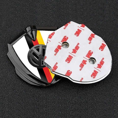 VW Emblem Abzeichen selbstklebend Graphit Tonfarbe mit Weiss Vorlage und 3D Logo Deutsche Trikolore