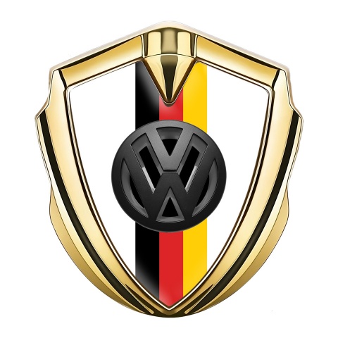 VW Emblem Abzeichen selbstklebend Goldtonfarbe mit Weiss Vorlage und 3D Logo Deutsche Trikolore