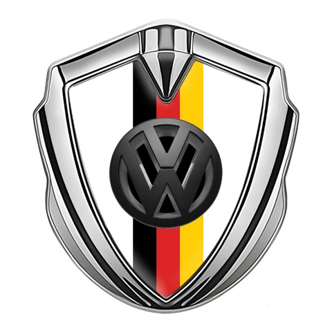 VW Emblem Abzeichen selbstklebend Silbertonfarbe mit Weiss Vorlage und 3D Logo Deutsche Trikolore