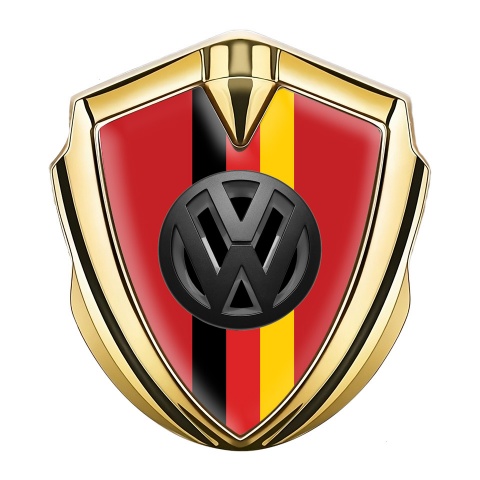 VW Emblem Auto Zeichen Goldtonfarbe mit Rot hintergrund und 3D Logo Deutsche Trikolore