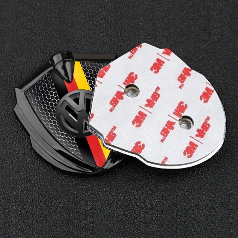VW Selbstklebendes Metallaufkleber Emblem Graphit Tonfarbe mit Perforierter Stahl Basis Desig  und 3D logo Deutsche Trikoloren