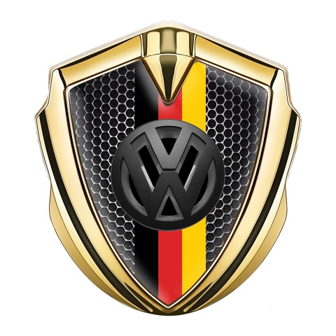 VW Selbstklebendes Metallaufkleber Emblem Goldtonfarbe mit Perforierter Stahl Basis Desig und 3D logo Deutsche Trikoloren