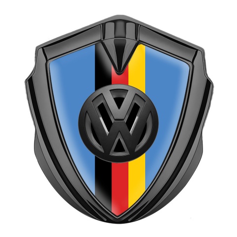 VW Emblem Logo Schriftzug Aufkleber mit Graphit Tonfarbe Blau Basis und 3D Logo Deutsche Trikolore