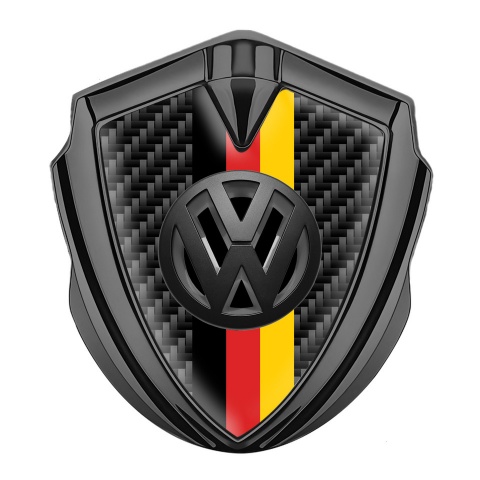VW Selbstklebendes Metallaufkleber Emblem Graphit Tonfarbe mit Schwarz Kohlenstoff Basis und 3D Logo Deutsche Trikolore