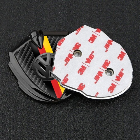 VW Selbstklebendes Metallaufkleber Emblem Graphit Tonfarbe mit Schwarz Kohlenstoff Basis und 3D Logo Deutsche Trikolore