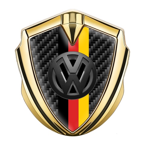 VW Selbstklebendes Metallaufkleber Emblem Goldtonfarbe mit Schwarz Kohlenstoff Basis und 3D Logo Deutsche Trikolore