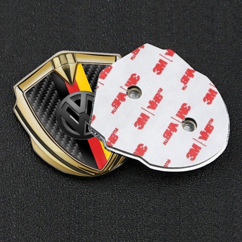 VW Selbstklebendes Metallaufkleber Emblem Goldtonfarbe mit Schwarz Kohlenstoff Basis und 3D Logo Deutsche Trikolore