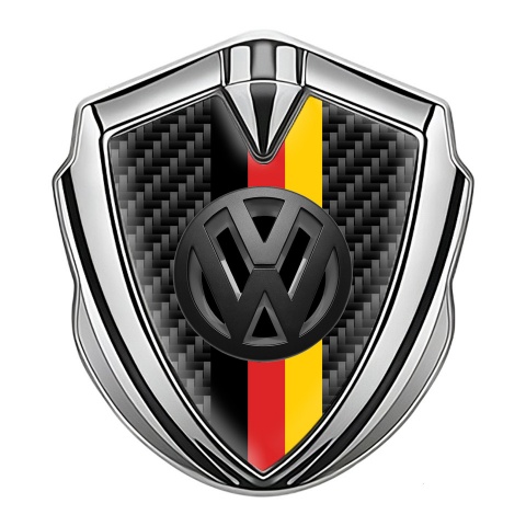 VW Selbstklebendes Metallaufkleber Emblem  Silbertonfarbe mit Schwarz Kohlenstoff Basis und 3D Logo Deutsche Trikolore