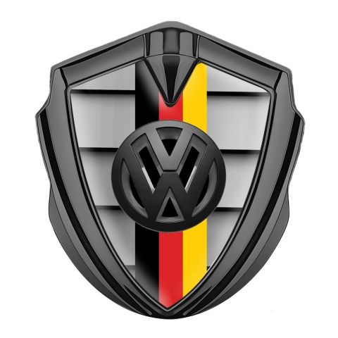 VW Emblem Logo Schriftzug Aufkleber mit Graphit Tonfarbe Frontgrilleffekt Basis und 3D Logo Deutsche Trikolore