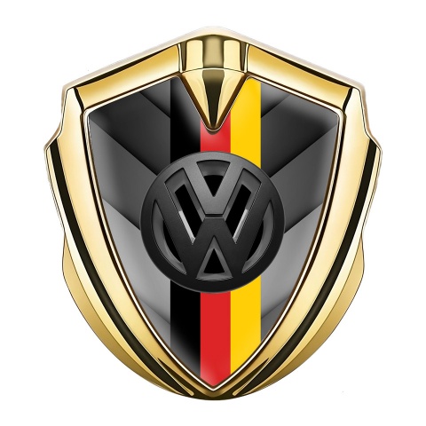 VW Seitenflugel Emblem Aufkleber Goldtonfarbe mit Graue Pfeile Basis Design und 3D Logo Deutsche Trikolore