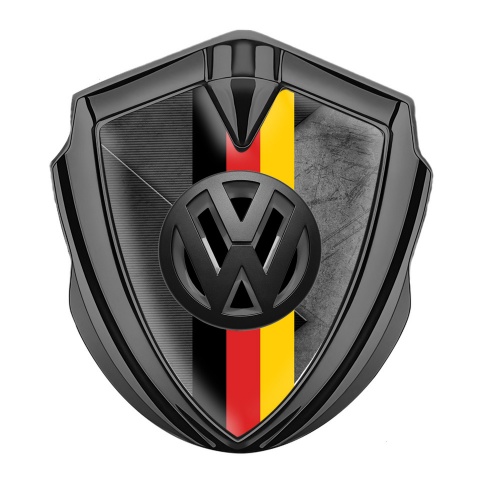 VW Emblem Abzeichen Graphit Tonfarbe mit Gemischte Oberflache Basis Design und 3D logo Deutsche Trikolore