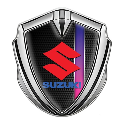 Suzuki Emblem Auto Zeichen Silbertonfarbe Schwarz Kohlenstoff Mit Lila Band dsign