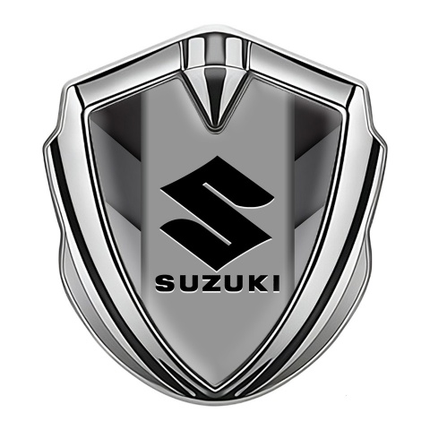 Suzuki Emblem Abzeichen Silbertonfarbe V Form Details mit Schwarz Logo