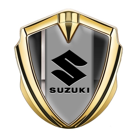 Suzuki Emblem Abzeichen selbstklebend Goldtonfarbe Sport Band Design Basis mit Schwarz Logo