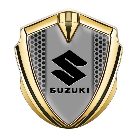 Suzuki Emblem Auto Zeichen Goldtonfarbe Metall Gitter mit Schwarz Logo Stil