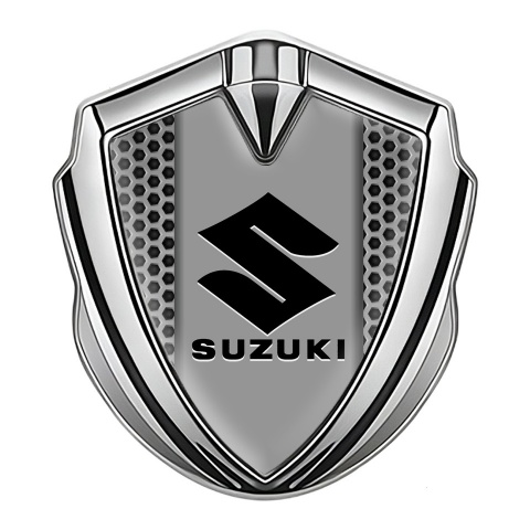 Suzuki Emblem Auto Zeichen Silbertonfarbe Metall Gitter mit Schwarz Logo Stil