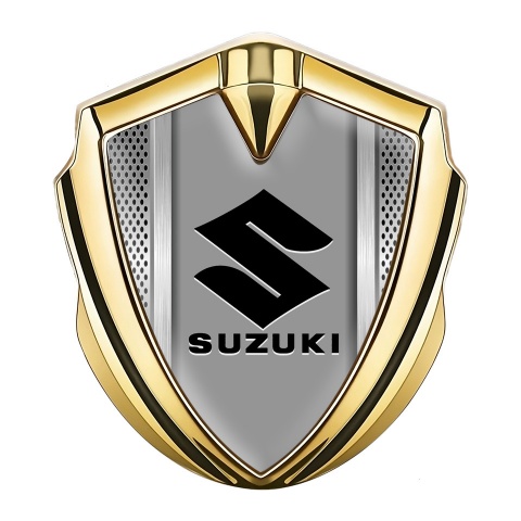 Suzuki Emblem Aufkleber Autozubehor Goldtonfarbe Stahl Mesh Basis mit Schwarz Logo