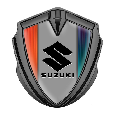 Suzuki Emblem Logo Schriftzug Aufkleber Graphit Tonfarbe Orange Blau Basis mit Grau Logo Panel