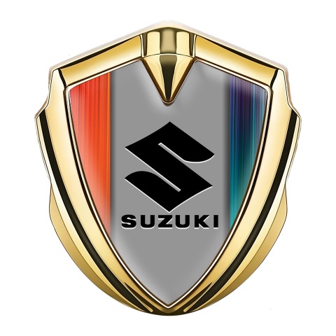 Suzuki Emblem Logo Schriftzug Aufkleber Goldtonfarbe Orange Blau Basis mit Grau Logo Panel