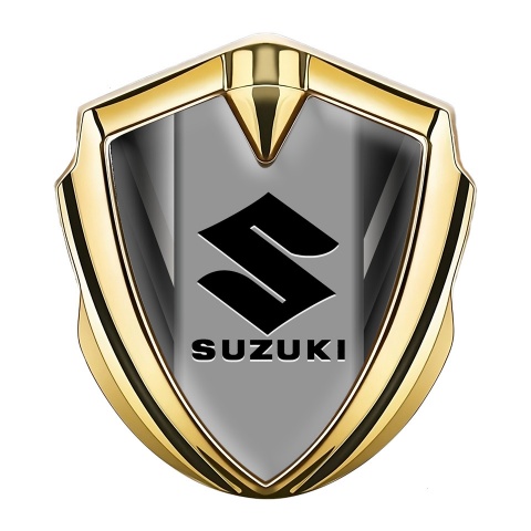 Suzuki Emblem Logo Schriftzug Aufkleber Goldtonfarbe Graue Striche Effekt mit Schwarz Logo