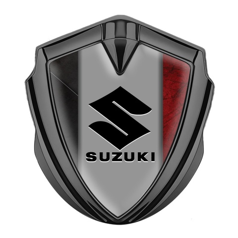 Suzuki Seitenflugel Emblem Aufkleber Graphit Tonfarbe Basis mit Rot Schwarz Oberflache und Schwarz Logo