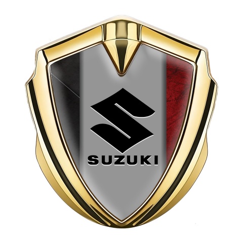 Suzuki Seitenflugel Emblem Aufkleber Goldtonfarbe Basis mit Rot Schwarz Oberflache und Schwarz Logo
